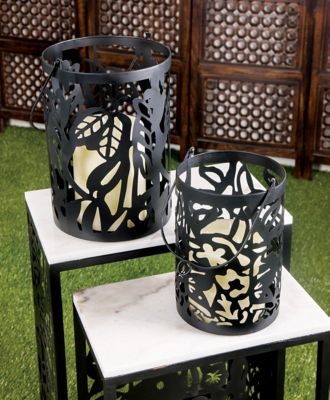 Harper & Willow Eclectic Round Black Iron Candle Lanterns, 11 in. and 14 in., 2 pc., 92124