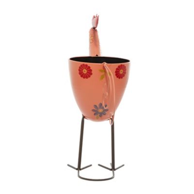 Image showing  Pink Metal Indoor Outdoor Rooster Planter with Floral Pattern Planter, 19 x 8 x 20in.