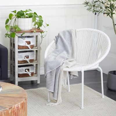 Harper & Willow White Plastic Rattan Outdoor Chair 29" x 23" x 30"