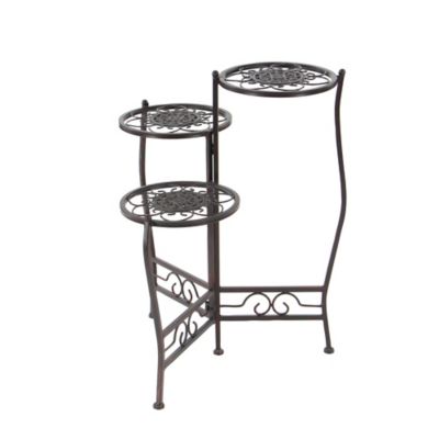 Image showing  Brown Metal Indoor Outdoor 3 Tier Floral Plantstand 24" x 18" x 18"