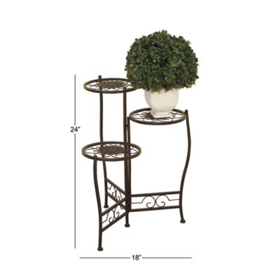 Image showing 7 th Harper & Willow Brown Metal Indoor Outdoor 3 Tier Floral Plantstand 24" x 18" x 18"