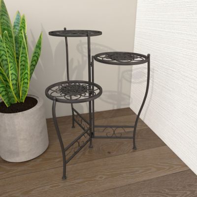 Image showing 9 th Harper & Willow Brown Metal Indoor Outdoor 3 Tier Floral Plantstand 24" x 18" x 18"