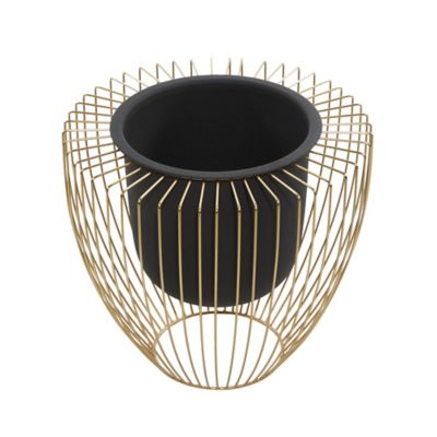 Image showing  Black Metal Indoor Outdoor Planter with Removable Gold Wire Stand Set of 2 10 in., 12 in.H