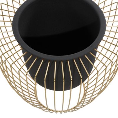 Image showing  Black Metal Indoor Outdoor Planter with Removable Gold Wire Stand Set of 2 10 in., 12 in.H