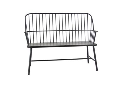 Image showing  48 in. x 19 in. x 38in. Metal Grill Style High-Back Frame Outdoor Bench with Trestle Legs and Armrests, Black