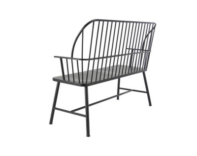 Image showing  48 in. x 19 in. x 38in. Metal Grill Style High-Back Frame Outdoor Bench with Trestle Legs and Armrests, Black