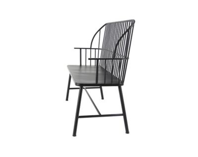 Image showing  48 in. x 19 in. x 38in. Metal Grill Style High-Back Frame Outdoor Bench with Trestle Legs and Armrests, Black