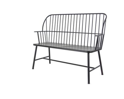 Image showing  48 in. x 19 in. x 38in. Metal Grill Style High-Back Frame Outdoor Bench with Trestle Legs and Armrests, Black