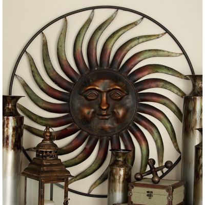 Harper & Willow Brown Metal Indoor Outdoor Sunburst Wall Decor with Distressed Copper Like Finish 1" x 37" x 37"