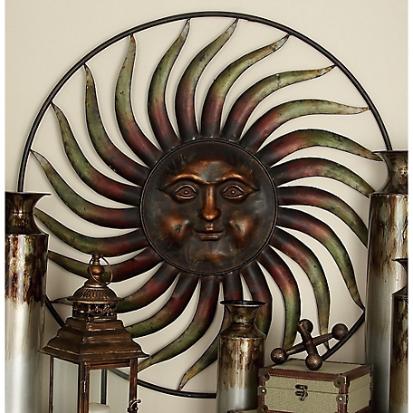 Harper & Willow Brown Metal Indoor Outdoor Sunburst Wall Decor with Distressed Copper Like Finish 1" x 37" x 37"