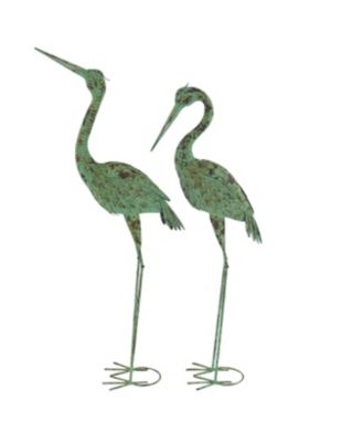 Image showing  Green Metal Indoor Outdoor Crane Garden Sculpture with Coiled U Shaped Feet Set of 2 19"W, 47"H
