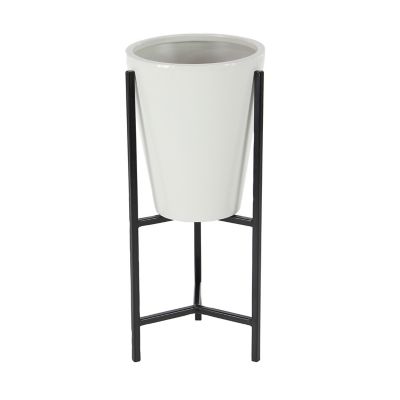 Image showing  Tin Cylindrical Decorative Planters with Stand, 3-Pack