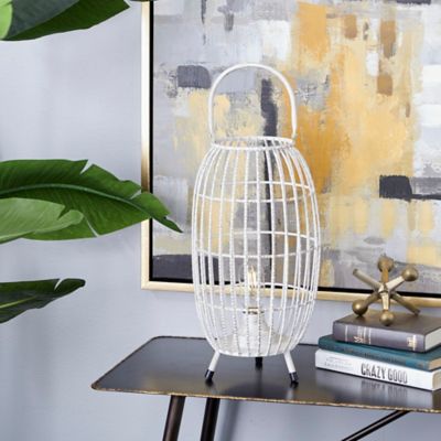 Harper & Willow White Metal Modern Candle Holder Lantern, 16" x 9" x 9"