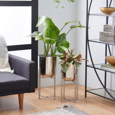 Image showing  Silver Metal Indoor Outdoor Deep Recessed Dome Planter with Removable Stand Set of 2 19 in., 22 in.H