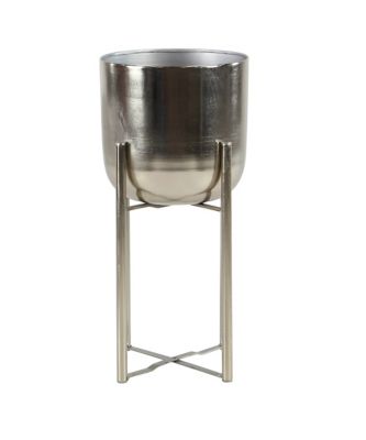 Image showing  Silver Metal Indoor Outdoor Deep Recessed Dome Planter with Removable Stand Set of 2 19 in., 22 in.H