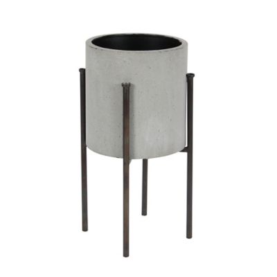 Image showing  Gray Metal Indoor Outdoor Textured Exterior Planter with Removable Stand Set of 2 19", 23"H