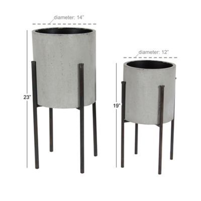 Image showing  Gray Metal Indoor Outdoor Textured Exterior Planter with Removable Stand Set of 2 19", 23"H