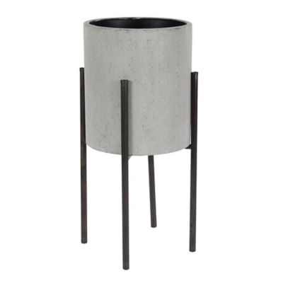 Image showing  Gray Metal Indoor Outdoor Textured Exterior Planter with Removable Stand Set of 2 19", 23"H