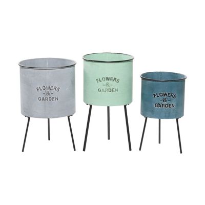 Image showing  Multi-Colored Metal Indoor Outdoor Planter with Flowers And Garden Text Set of 3 20 in., 18 in., 16 in.H