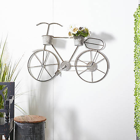 Rustic Antique Turquoise Bicycle Metal Wall Decor with Planter Box New 