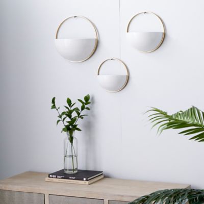 Harper & Willow White Metal Indoor Outdoor Round Geometric Wall Planter Set of 3 12 in., 10 in., 9 in.W