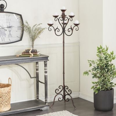 Harper & Willow Brown Metal Tall Candelabra with Scroll Designs 19" x 19" x 61", 50237