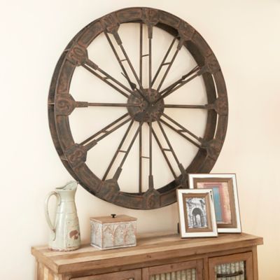 Harper & Willow Brown Metal Wheel Wall Clock 48" x 5" x 48"