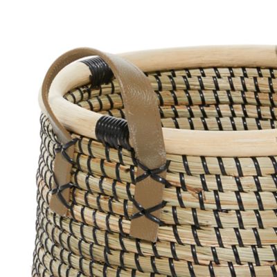 Image showing  Brown Banana Leaf Handmade Storage Baskets with Handles, Assorted, 2 pc.