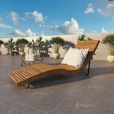 Image showing 6 th Harper & Willow Traditional Teak Wood Curved Comfort Lounger, 25.5 in. x 75 in. x 30.5 in.