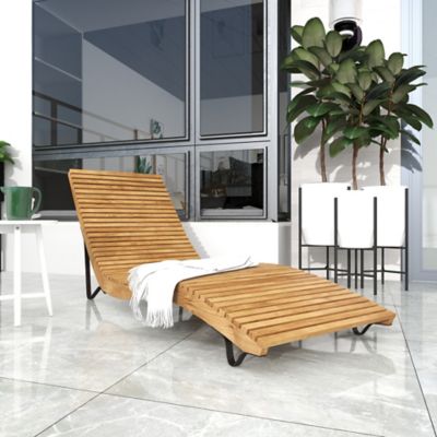 Image showing 7 th Harper & Willow Traditional Teak Wood Curved Comfort Lounger, 25.5 in. x 75 in. x 30.5 in.