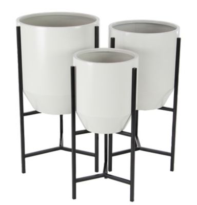 Image showing  Iron Metal Bucket Decorative Planters with Stands, 3-Pack