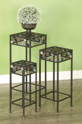 Harper & Willow Square Metal and Ceramic Decorative Plant Stands with Bead Detailing, 3-Pack