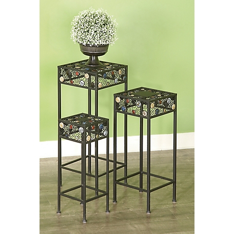 Harper & Willow Square Metal and Ceramic Decorative Plant Stands with Bead Detailing, 3-Pack