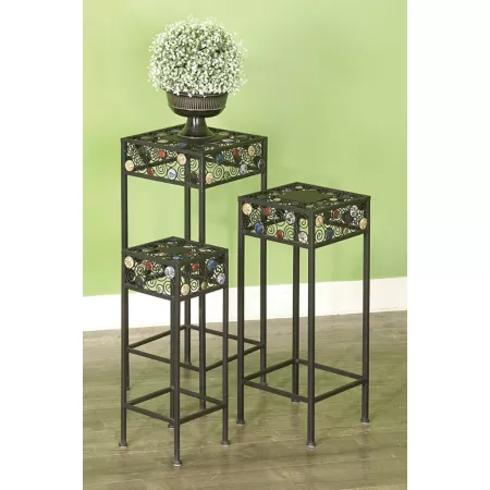 Harper & Willow Decorative Square Metal and Ceramic Plant Stands with Beaded Detail Pack of 3 Plant Stands & Accessories