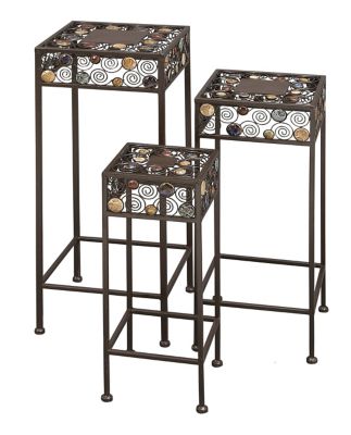 Image showing  Square Metal and Ceramic Decorative Plant Stands with Bead Detailing, 3-Pack