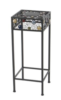 Image showing  Square Metal and Ceramic Decorative Plant Stands with Bead Detailing, 3-Pack