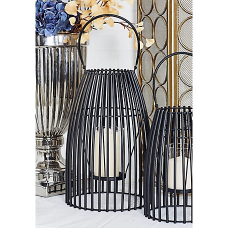 Harper & Willow Black Metal Decorative Candle Lantern with Handle 9" x 9" x 16", 86927