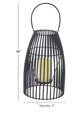 Image showing  16 in. Metal Decorative Candle Lantern with Handle, Black