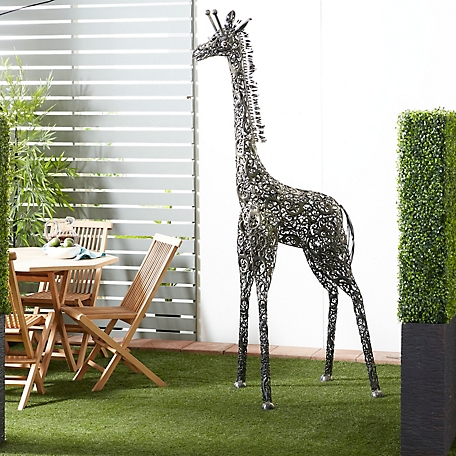 Harper & Willow Gold Metal Indoor Outdoor Tall Giraffe Garden Sculpture 25" x 43" x 89"