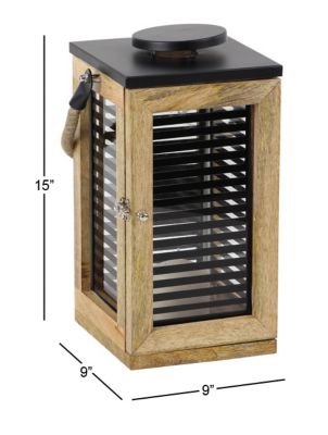 Image showing  Modern Wood and Metal Candle Lantern, 9 in. x 15 in., 79683