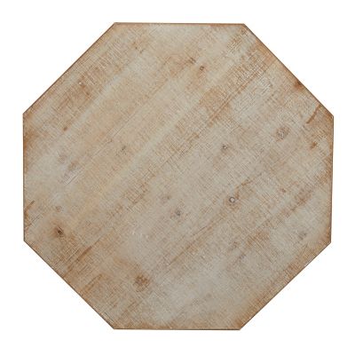 Image showing  Octagon Top Wood Carved Accent Table with Distressed White Textured Pattern Side Detail