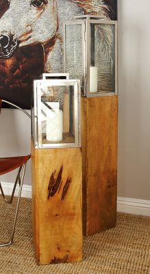 Harper & Willow 48 in. Mango Wood Handmade Pillar Candle Lantern, Brown