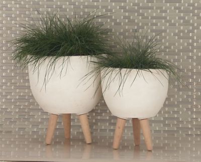 Image showing  Fiber Clay/Wood Round Planter Set, 15 in. x 16 in., 13 in. x 15 in., 11 in. x 12 in., 3 pk.