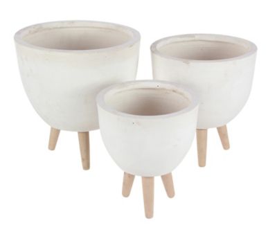 Image showing  Fiber Clay/Wood Round Planter Set, 15 in. x 16 in., 13 in. x 15 in., 11 in. x 12 in., 3 pk.