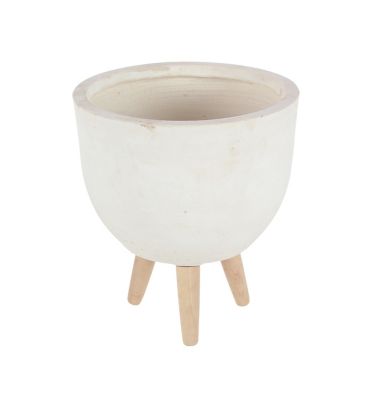 Image showing  Fiber Clay/Wood Round Planter Set, 15 in. x 16 in., 13 in. x 15 in., 11 in. x 12 in., 3 pk.