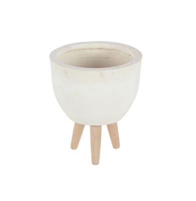 Image showing  Fiber Clay/Wood Round Planter Set, 15 in. x 16 in., 13 in. x 15 in., 11 in. x 12 in., 3 pk.
