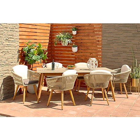 Harper & Willow Brown Cement Outdoor Dining Table with Wooden Tapered Legs 79 in, x 36 in. x 30 in.