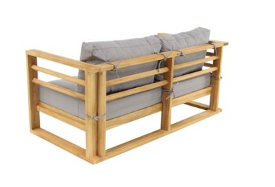 Image showing  4 pc. Outdoor Teak Wood Lounge Furniture Set with Cushions, Loveseat, 2 Lounge Chairs, and Wood Slat Table