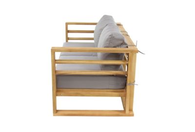 Image showing  4 pc. Outdoor Teak Wood Lounge Furniture Set with Cushions, Loveseat, 2 Lounge Chairs, and Wood Slat Table