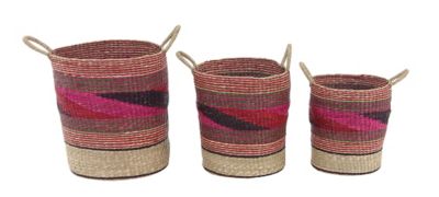 Image showing  Round Multicolor Seagrass Baskets with Handles, 15 in. H, 17 in. H, 20 in. H, 3 pc.